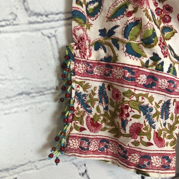 Anokhi Ivory Floral Block Print Kaftan Tunic Dress Size S Cotton - Picture 3 of 7